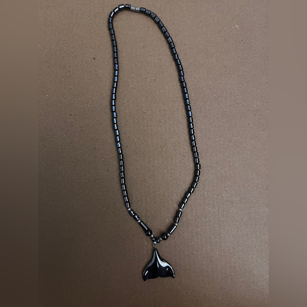 vintage beaded grey whale necklace